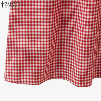 ZANZEA Summer Plaid Checked Sundress Bohemain Holiday Dresses Women Elegant O Neck Sleeveless Dress Casual Baggy Work Vestidos