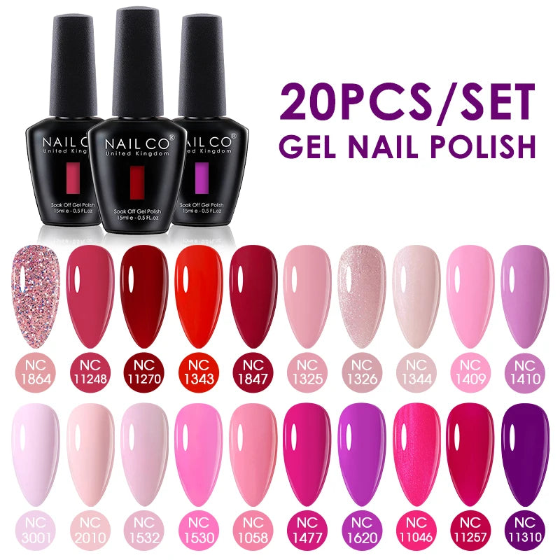 NAILCO 15ml Gel Nail Polish Set 30pcs/Lot Gel Polish Nail Soak Off UV LED Semi-Permanent Varnishes Nail Art Salon Free Shipping