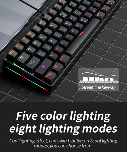 MUCAI MK61 USB Gaming Esports Mechanical Keyboard 61 Key Red Axis Wired Detachable Cable RGB Backlight Hot Swap