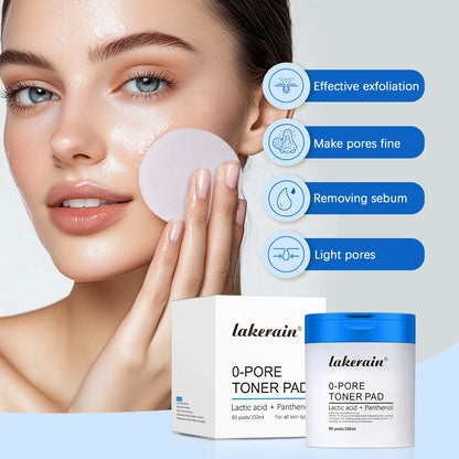 lakerain 0-PORE Toner Pads: Lactic Acid & Panthenol Exfoliating Treatment (80 Pads)