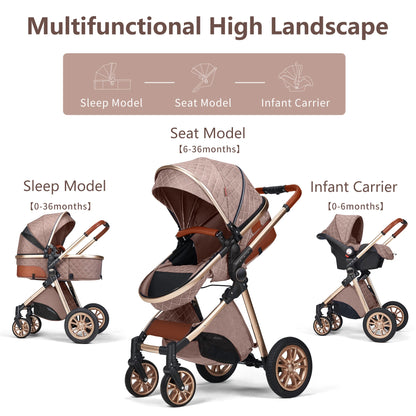 All-in-One Luxury Stroller: Versatile 3-in-1 High Landscape Pram with Reversible Seat Mode