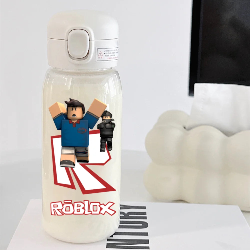 600ml Game Roblox Transparent Straw Water Cup Portable Large Capacity Straw Water Bottle Student Water Cup Plastic Sports Cup