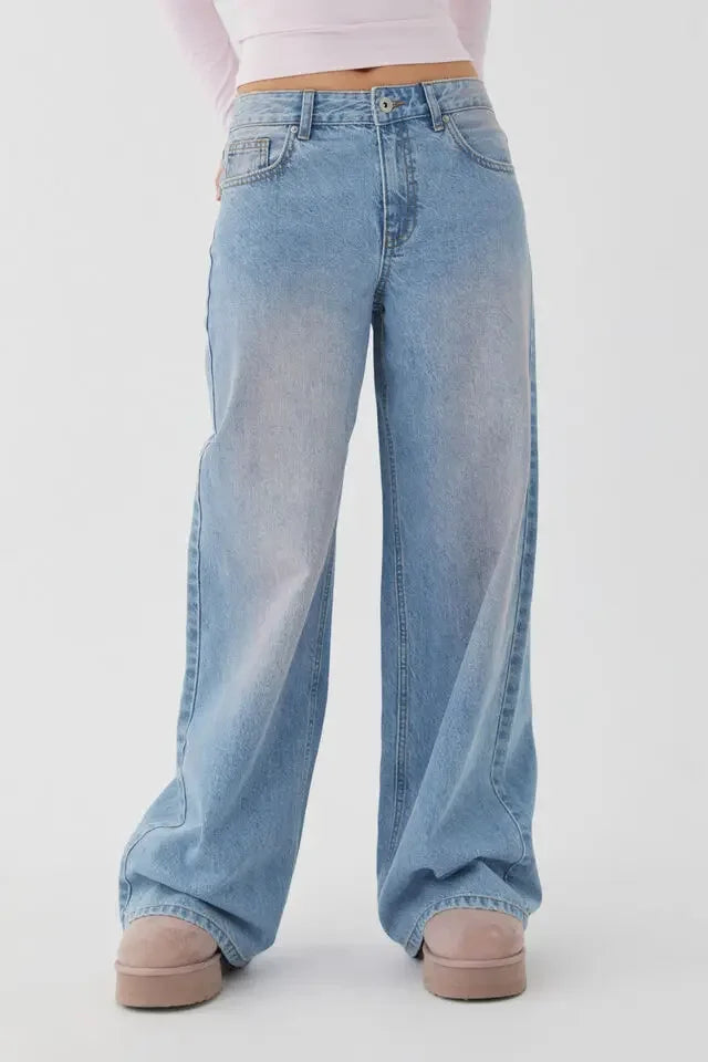 Vintage Distressed Straight-Leg High-Waisted Washing Jeans Loose-Fit Draped Versatile European And American Style Denim Pants