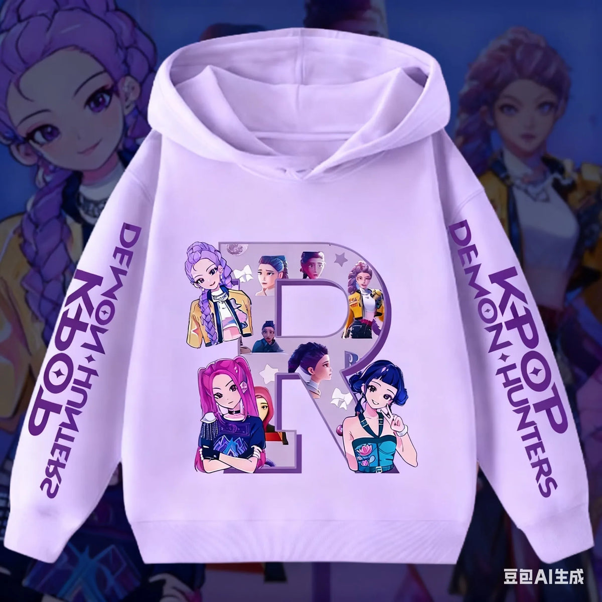 Hoodie for children with letters A-Z, Kpop Demon Hunters sportswear for girls, casual top for autumn and winter long sleeve
