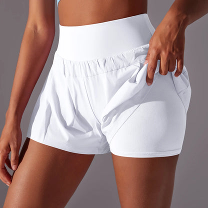 Women Gym Running Shorts Double Deck Quick Dry Gym Sport Shorts Fitness Jogging Workout Shorts With Pocket Sports Tight Short