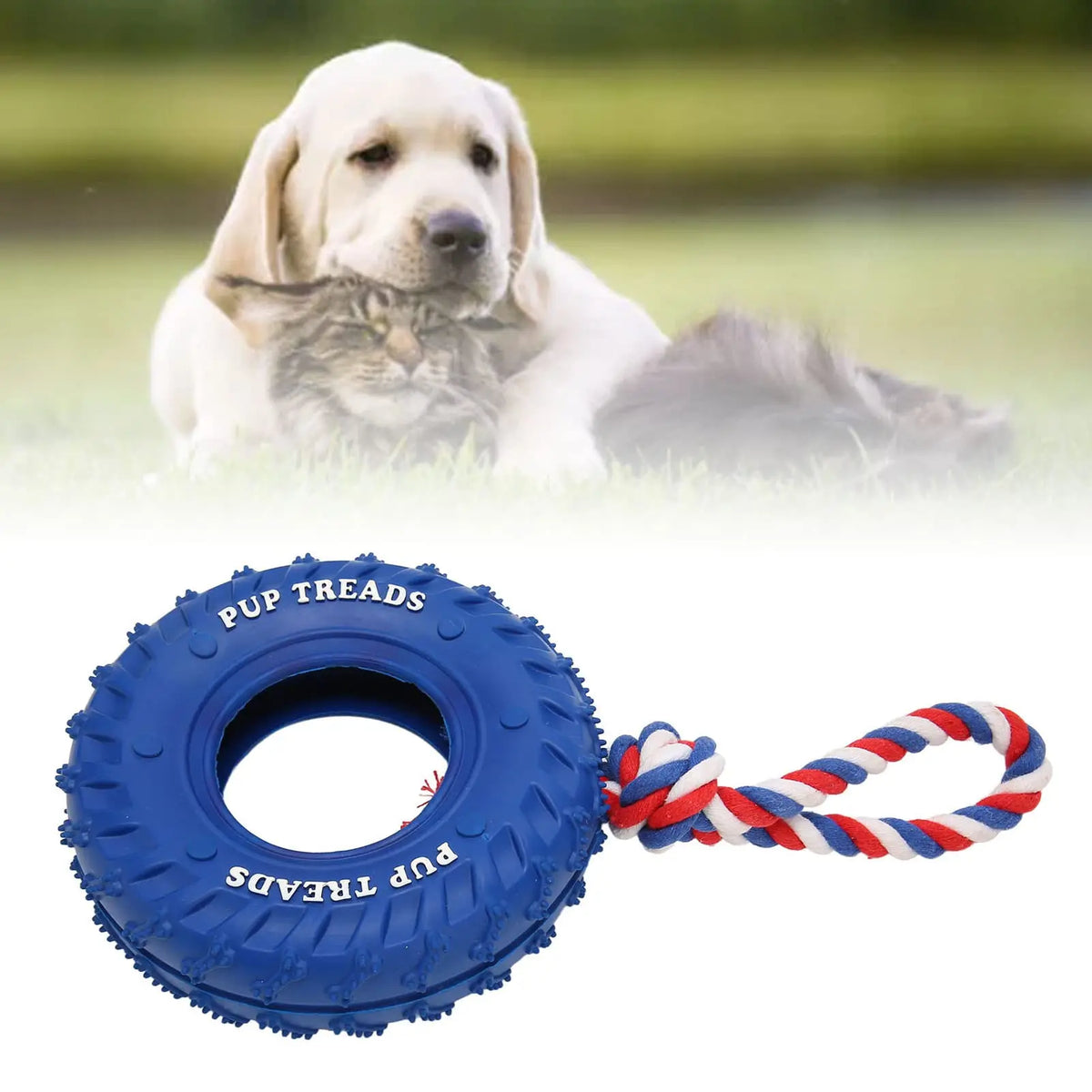 Natural Rubber Tire & Organic Cotton Rope Heavy Duty Dog Toy - Large Breed Indestructible Tug of War Chew Toy