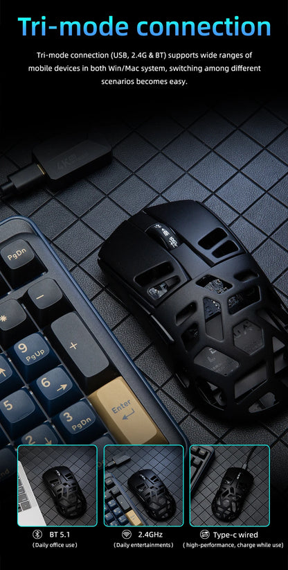 DAREU Al-mg Tri-mode 8Khz PBT Wireless Gaming Mouse Quick Charge PAW3950 30000 DPI Lightweight for PC Gamer