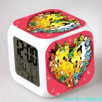 New 8x8x8cm Anime Pokemon Pikachu Electronic Alarm Clock Digital Clock Luminous Watch Color Changing Child Student Figure Gift