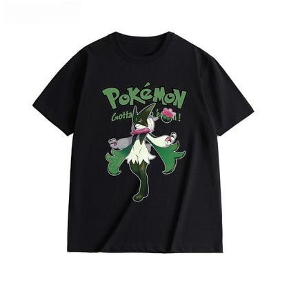 2025 Summer Poksammon Animation Brand 100% Cotton Bulbasaur Printed T-shirt for Men and Children Harajuku Casual Short Sleeve