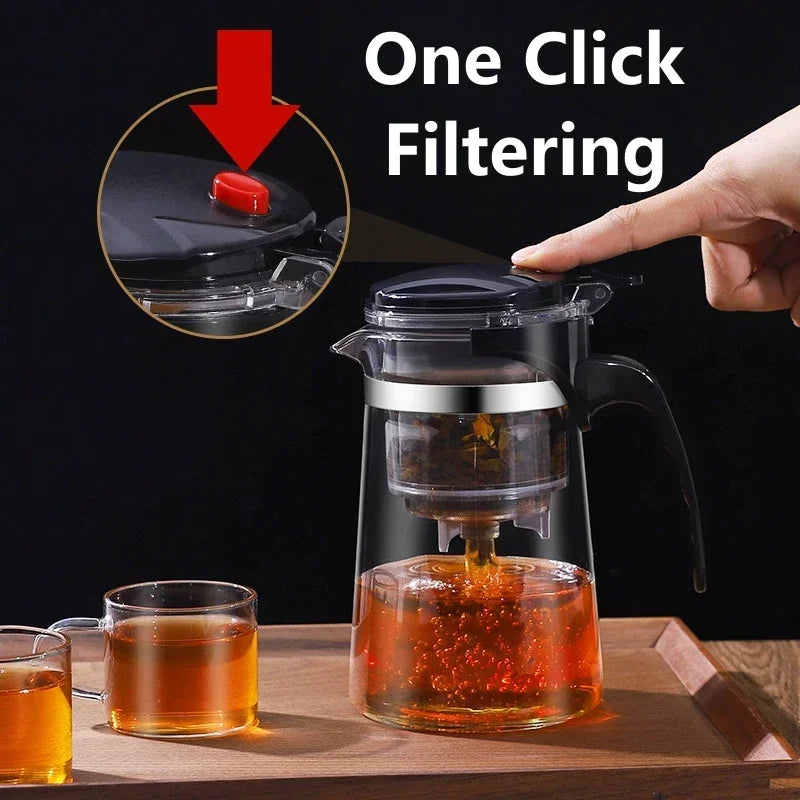 Heat Resistant Glass Teapot One-click Filtering Tea Pot Tea Water Separation Filter Tea Maker Coffee Pot Home Flower Teaware