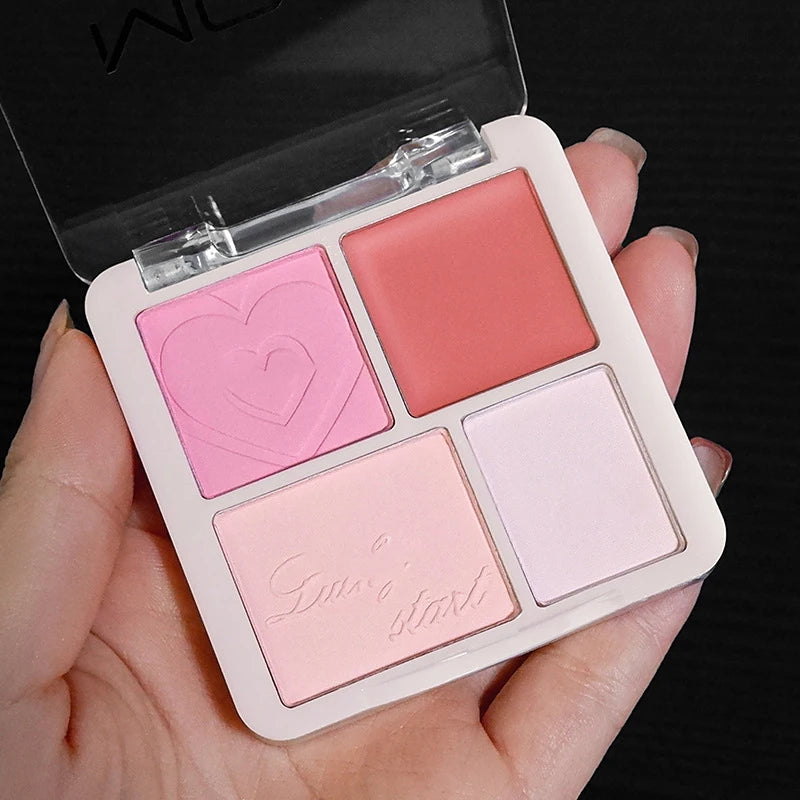 4 Color Pink Peach Blush Powder Cream Palette Highlighter Matte Expanding Color Brightening Face Blusher Rouge Makeup Cheek Tint