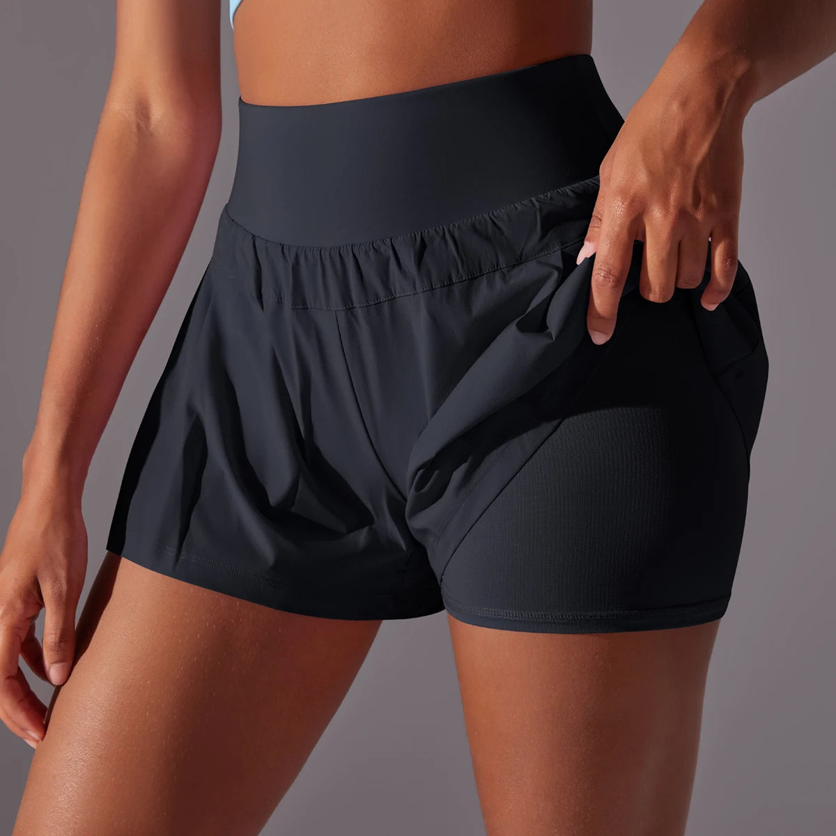 Women Gym Running Shorts Double Deck Quick Dry Gym Sport Shorts Fitness Jogging Workout Shorts With Pocket Sports Tight Short