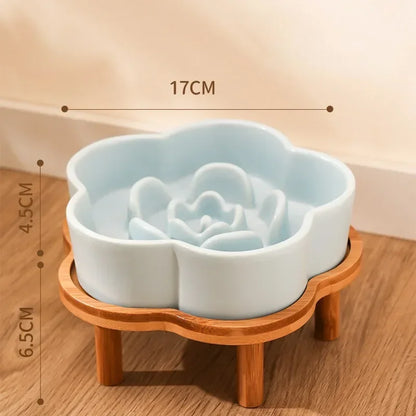 Ceramic Slow Food Bowl Anti-choking Cat Feeding Basin To Prevent Black Chin Small Dog Cat Neck Guard Wooden Frame Slow Food Bowl
