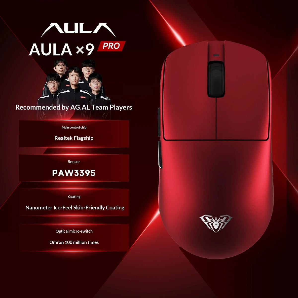 AULA X9 Max Ultra Gaming Mouse Wireless Tri Mode Lightweight Dual 8KHz 500mAh PAW3950 Ergonomic Esports Mouse Gaming Accessories