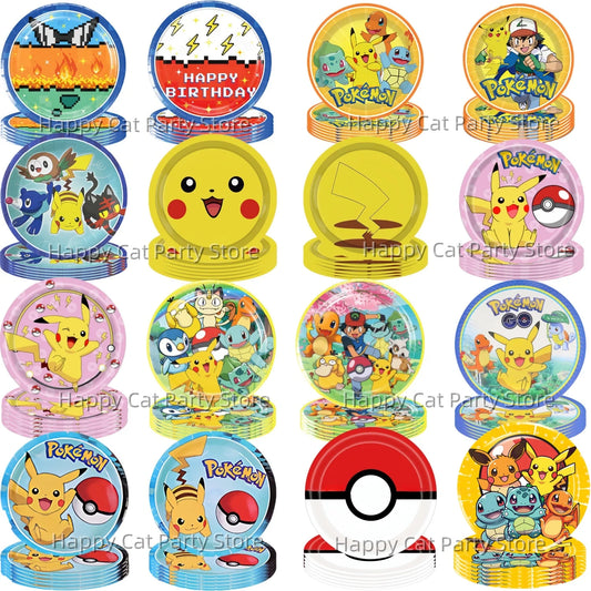 7/9 inch Pokemon Party Plate Birthday Decor Pikachu Poke Ball Disposable Paper Plate Baby Shower Kids Favor Gift Party Supplies