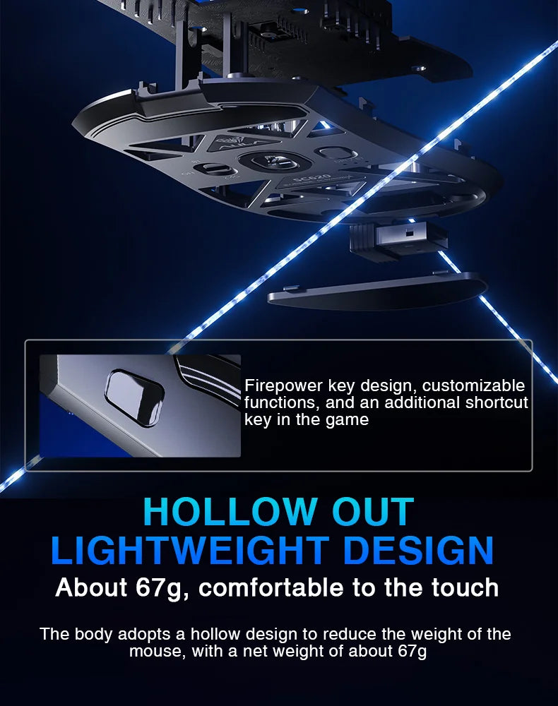 AULA SC620 Wireless Gaming Mouse, Lightweight Design, Multiple Lighting Effects, Customizable Fire Button, Optical Movement Dete