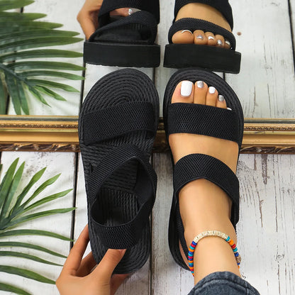 Women's Light Weight Wedge Sandals Open Toe Platform Thick Soled Summer Casual Slingback Shoes with Back Strap Leisure Footwear