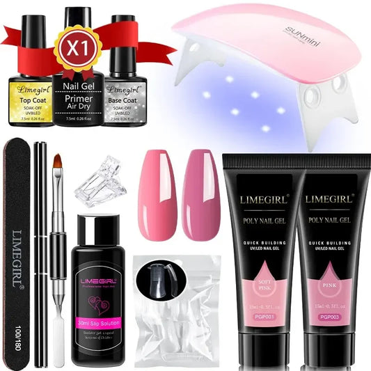 LIMEGIRL Nail Extension Gel Set With UV LED Lamp Quick Extend Mold Nail Kit Gel Set Vernis Semi Permanent For Manicure Set