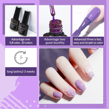 LIMEGIRL 10 Colors Nail Gel Set UV Soak Gel Base Coat Gel with Laser Powder Nail Art DIY Semi-Permanent Gel Varnish Kit