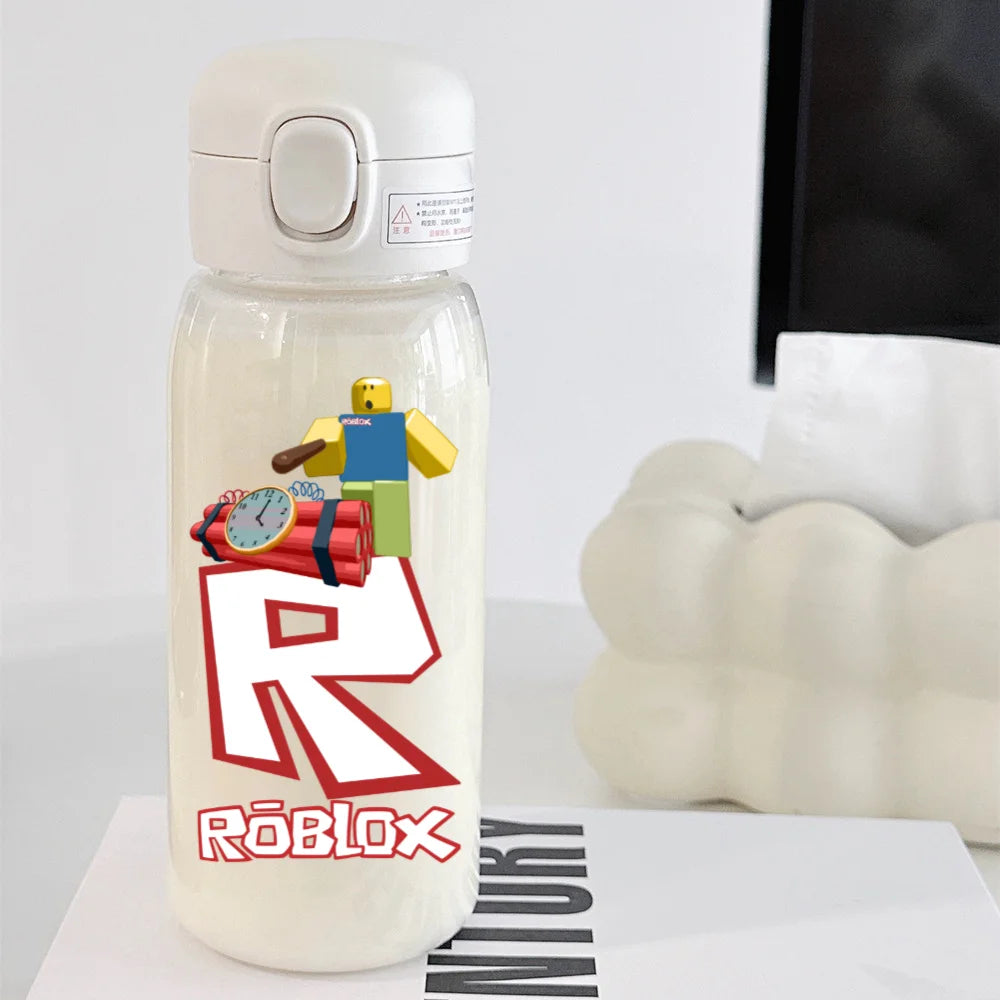 600ml Game Roblox Transparent Straw Water Cup Portable Large Capacity Straw Water Bottle Student Water Cup Plastic Sports Cup