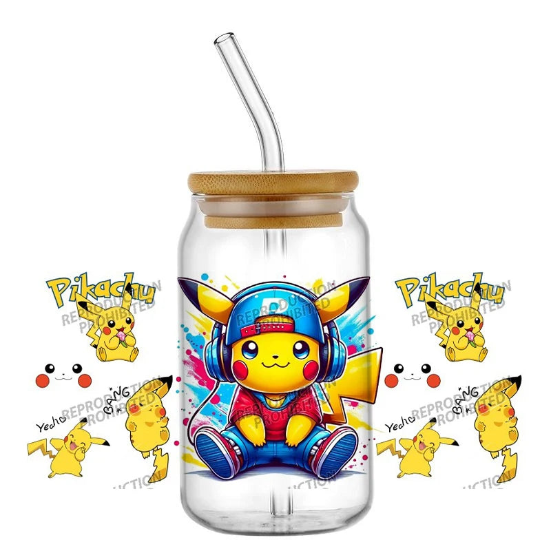 26 New cute Styles Cartoon Pokemon Friends 16oz UV DTF 3D Phone Sticker Decals Wraps Glass Can Cups Creative Craft DIY Gifts