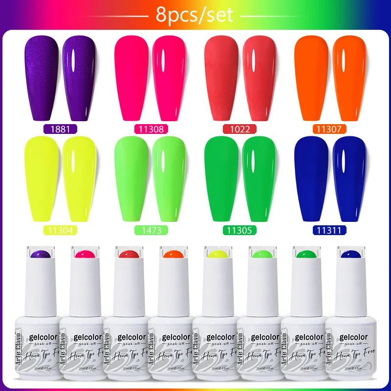 Arte Clavo 8Pcs/Set Gel Nail Polish Set 15ml Colorful Semi Permanent For Manicure Varnish Soak Off UV LED Nail Art Gel Kits