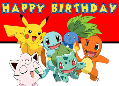 Cartoon Cute Kid Birthday Party Decorations Backdrop Pikachu Theme Photography Background Baby Shower Banner Photo Booth Props
