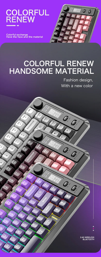 FREEWOLF M75 Wireless Keyboard, Bluetooth Dual-mode, PBT Gradient Ball Cap, With Display Screen, Gaming Keyboard