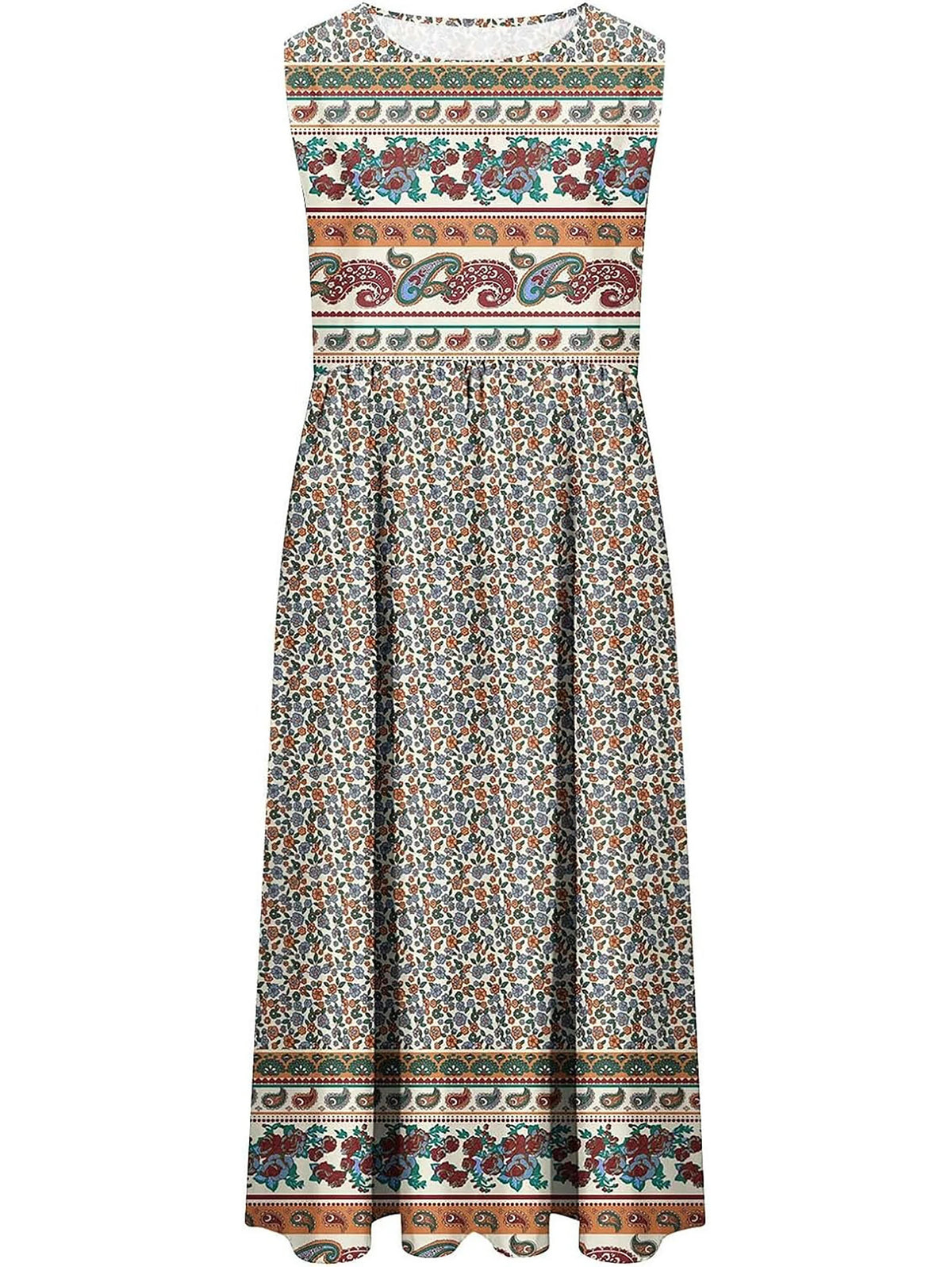 2025 summer new! Women's sleeveless Bohemian floral casual beach MIDI sundress with pockets flowing and loose