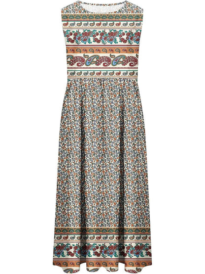2025 summer new! Women's sleeveless Bohemian floral casual beach MIDI sundress with pockets flowing and loose