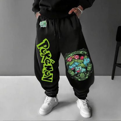 Pokemon Print New Streetwear 2026 Mens High Waist Cotton Pants Wide Leg Trousers Loose Fit Casual Breathable Sweatpants