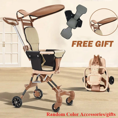 Baby Stroller for Toddler One-click Folding Lightweight Stroller Two-ways Baby Strolling Cart with Canopy Swivel Front Wheel
