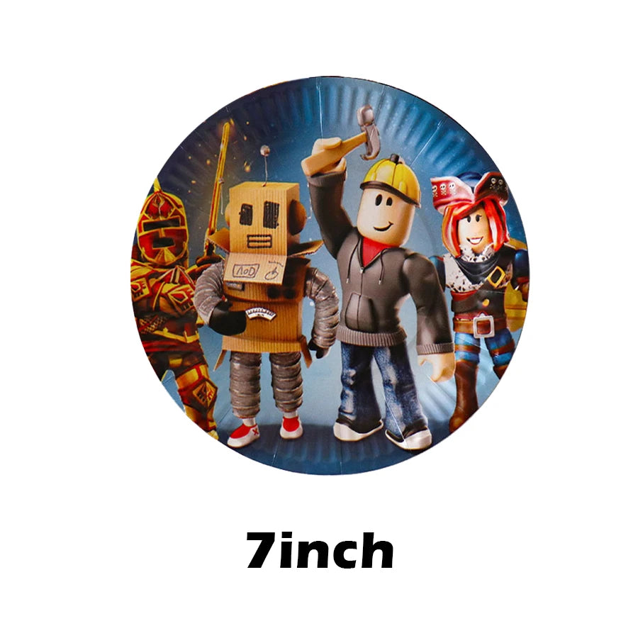 Roblox Theme Party Supplies Birthday Decorations Tableware Paper Cups Balloon Tablecloth Gift Bag Banner Cake Topper Baby Shower