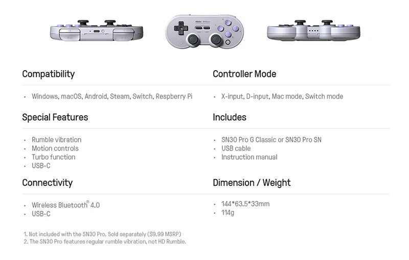 8Bitdo SN30 Pro Bluetooth Gamepad for Nintend Switch 2 Wireless Game Controller Joystick for NS MacOS Android Steam Raspberry Pi