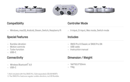 8Bitdo SN30 Pro Bluetooth Gamepad for Nintend Switch 2 Wireless Game Controller Joystick for NS MacOS Android Steam Raspberry Pi