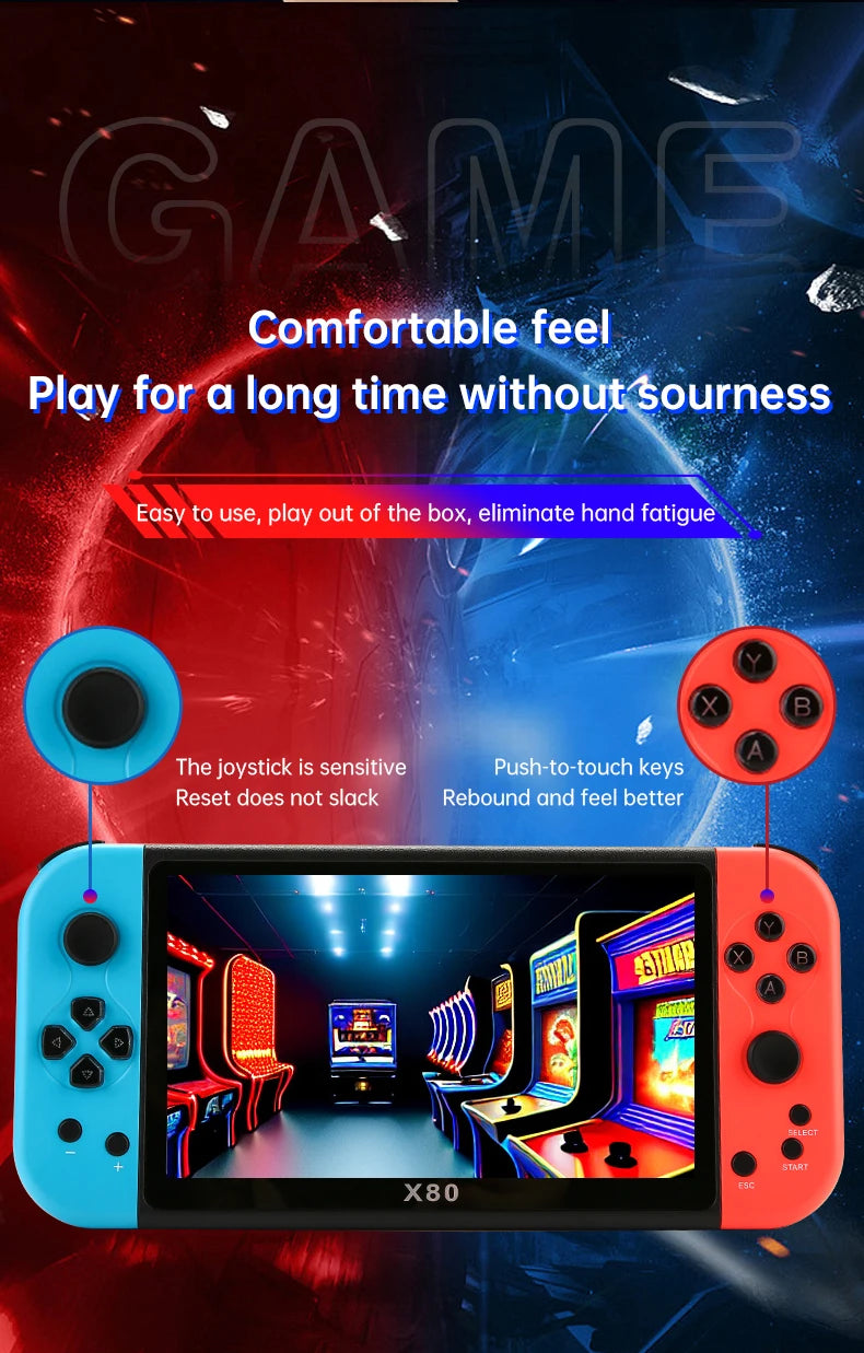 Coopreme X80 Portable Game Console 7-inch HD Large Screen Arcade PS1 Emulator Multi-function Nostalgia Classic PSP Handheld Game
