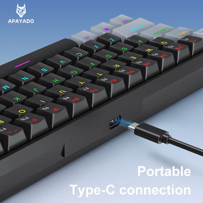 APAYADO K61 Mini Mechanical Keyboard,Wired,61 Keys,Phantom RGB, Black/White Red/Blue Mechanical Switch for Gaming,60% Portable