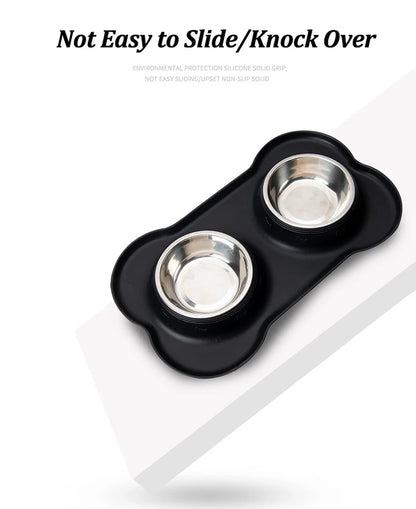 Stainless Steel Pet Dog Feeder Silicone Anti-spill Cats Dog Double Bowl Pet Feeding Drinking Water Bowls Dog Food Dispenser