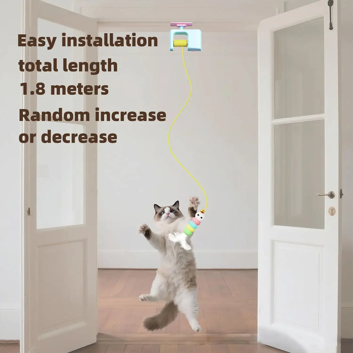 Hanging door-style cat toy self-play boredom relief toy swing hanging elastic feather bell teaser wand cat teasing toy