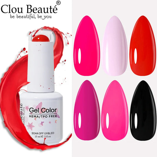 Clou Beaute 15ml Red Color Gel Polish Vernis Semi Permanent UV Varnish Gel Nail Polish Hema TPO Free Nails Art Manicure TOP BASE