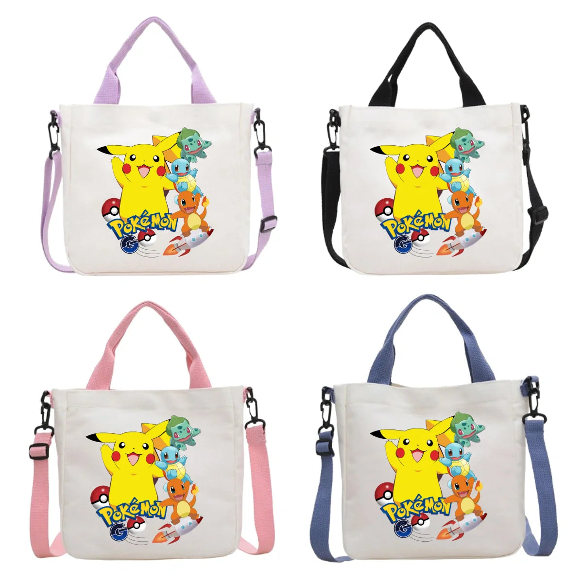 Anime Pokemon Pikachu Canvas Shoulder Bag Cute Cartoon Pattern Print Handbag Boys Girls Leisure Crossbody Bag Birthday Gift