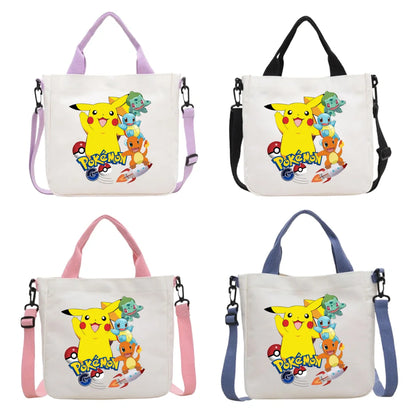 Anime Pokemon Pikachu Canvas Shoulder Bag Cute Cartoon Pattern Print Handbag Boys Girls Leisure Crossbody Bag Birthday Gift