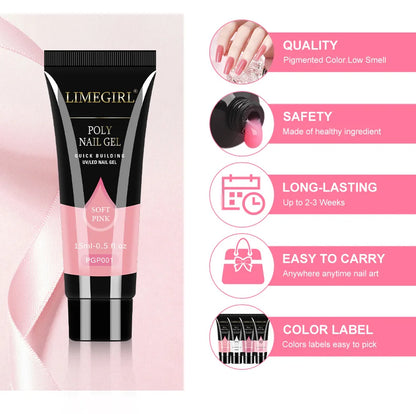 LIMEGIRL15ml Nail Gel Kit for Quick Expansion Nail Art Polymer Gel Nail Tool Finger Expansion Acrylic Gel Polisher Nail Art Set