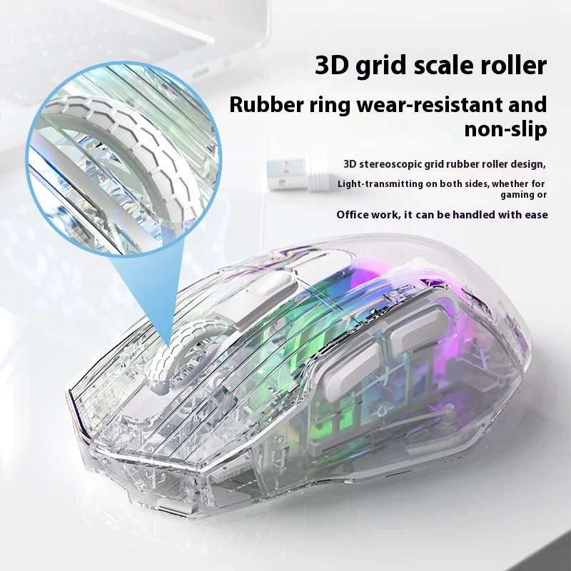 LANGTU G4 Three Mode RGB Bluetooth Wireless Mouse - Desktop Laptop Gaming Office Silent Transparent Mouse