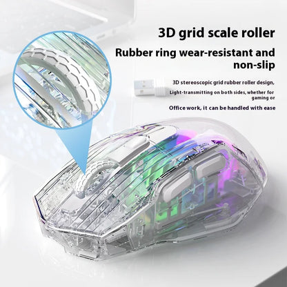 LANGTU G4 Three Mode RGB Bluetooth Wireless Mouse - Desktop Laptop Gaming Office Silent Transparent Mouse