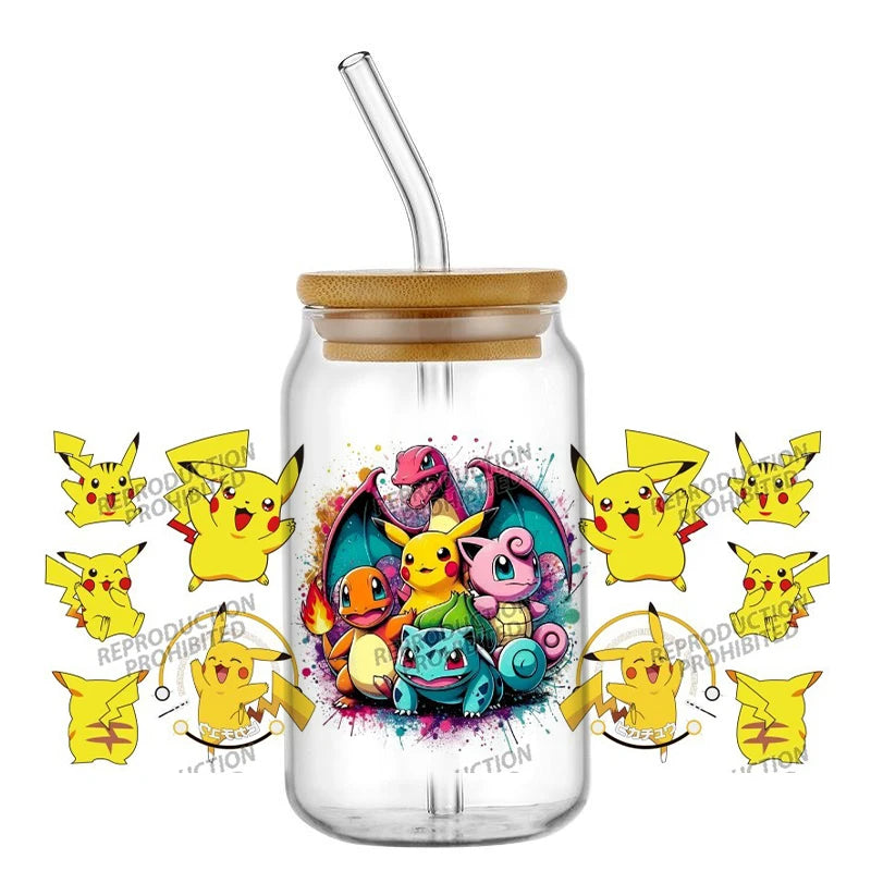 26 New cute Styles Cartoon Pokemon Friends 16oz UV DTF 3D Phone Sticker Decals Wraps Glass Can Cups Creative Craft DIY Gifts