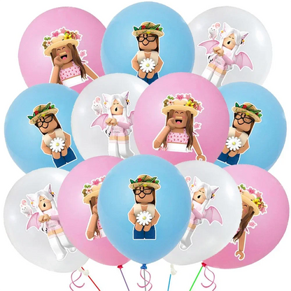 12Pcs 12Inch Roblox Latex Balloon Party Supplies Pink Cartoon Party Baby Shower Girl Kids Balloons for Birthday Party Decoration