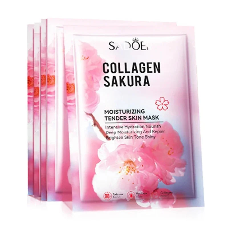 Sadoer Sakura Face Mask Facial Skincare Moisturizing Brightening Hydrating Firming Collagen Facial Masks Face Sheet Mask