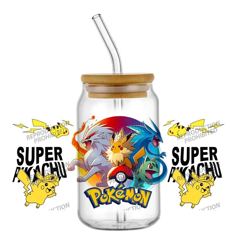 26 New cute Styles Cartoon Pokemon Friends 16oz UV DTF 3D Phone Sticker Decals Wraps Glass Can Cups Creative Craft DIY Gifts