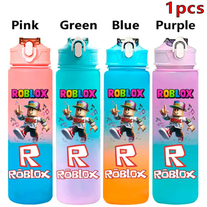 750ml Roblox Cartoon Large Capacity Gradient Color Straw Bottle Camping Drinking Tools Student Game Periphery Plastic Sports Cup